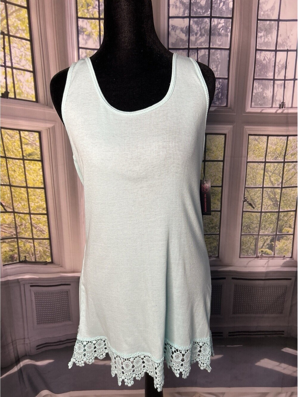 No Boundaries Mint Green Ribbed Tank Top XXL Lace Hem Sleeveless Casual Boho